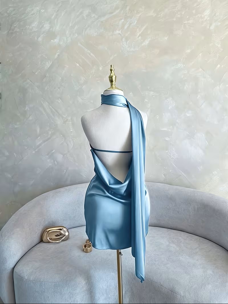 Vestido Satén Halter con Espalda Descubierta 1