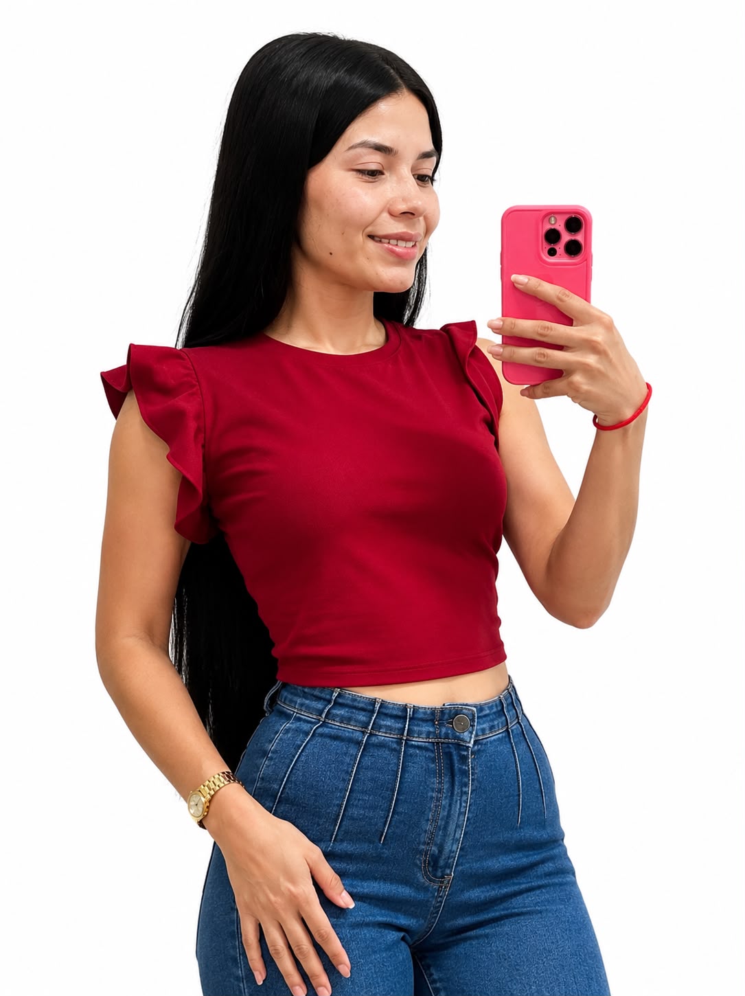 Blusa Básica con Mangas de Vuelo