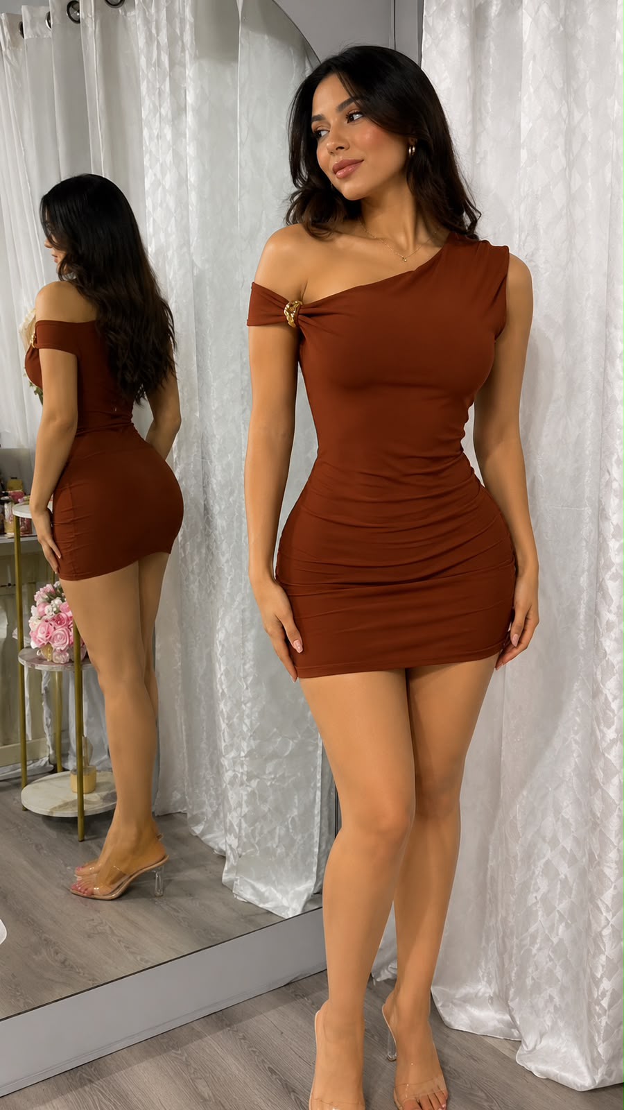 Vestido Corto Asimétrico de Un Solo Hombro